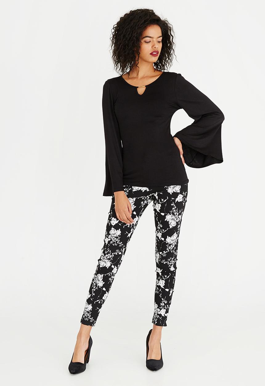 edit - Volume Sleeve Top with Keyhole Black