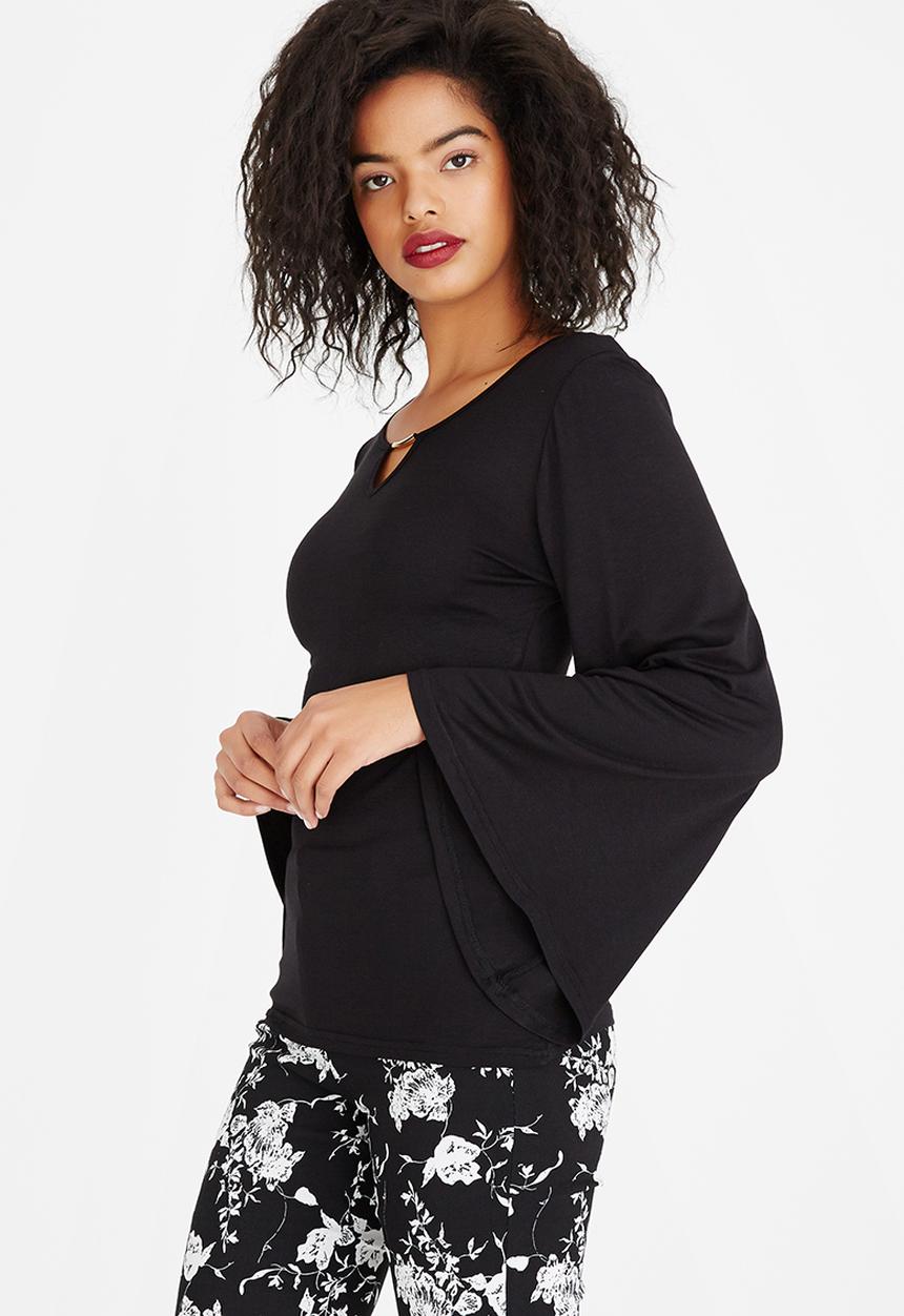 edit - Volume Sleeve Top with Keyhole Black