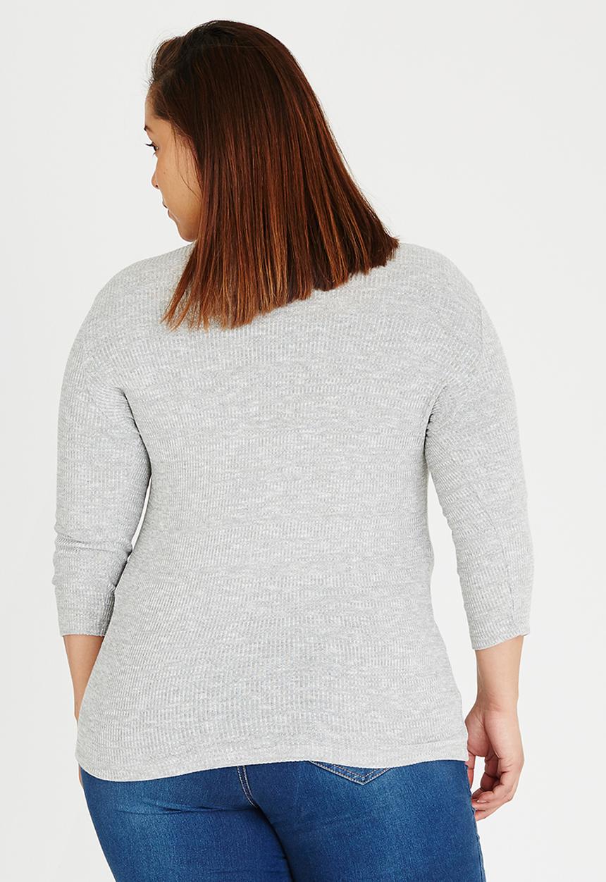 edit Plus - V-Neck Long 3/4 Slv Rib T Grey Melange