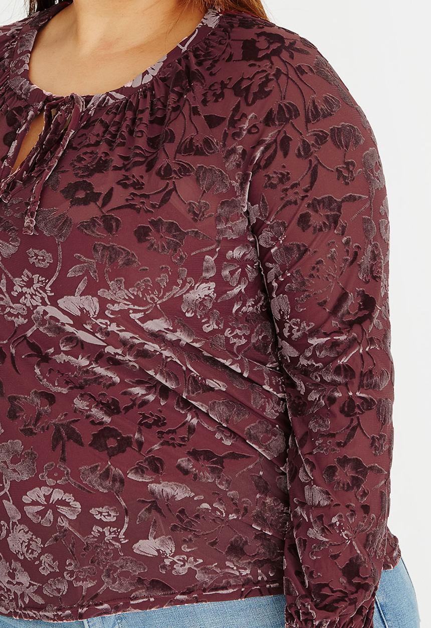 edit Plus - Burn Out Blouse Dark Red