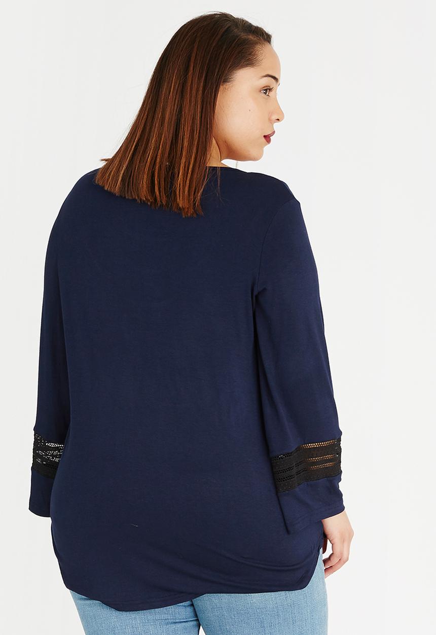 edit Plus - Lace Inset Top Navy