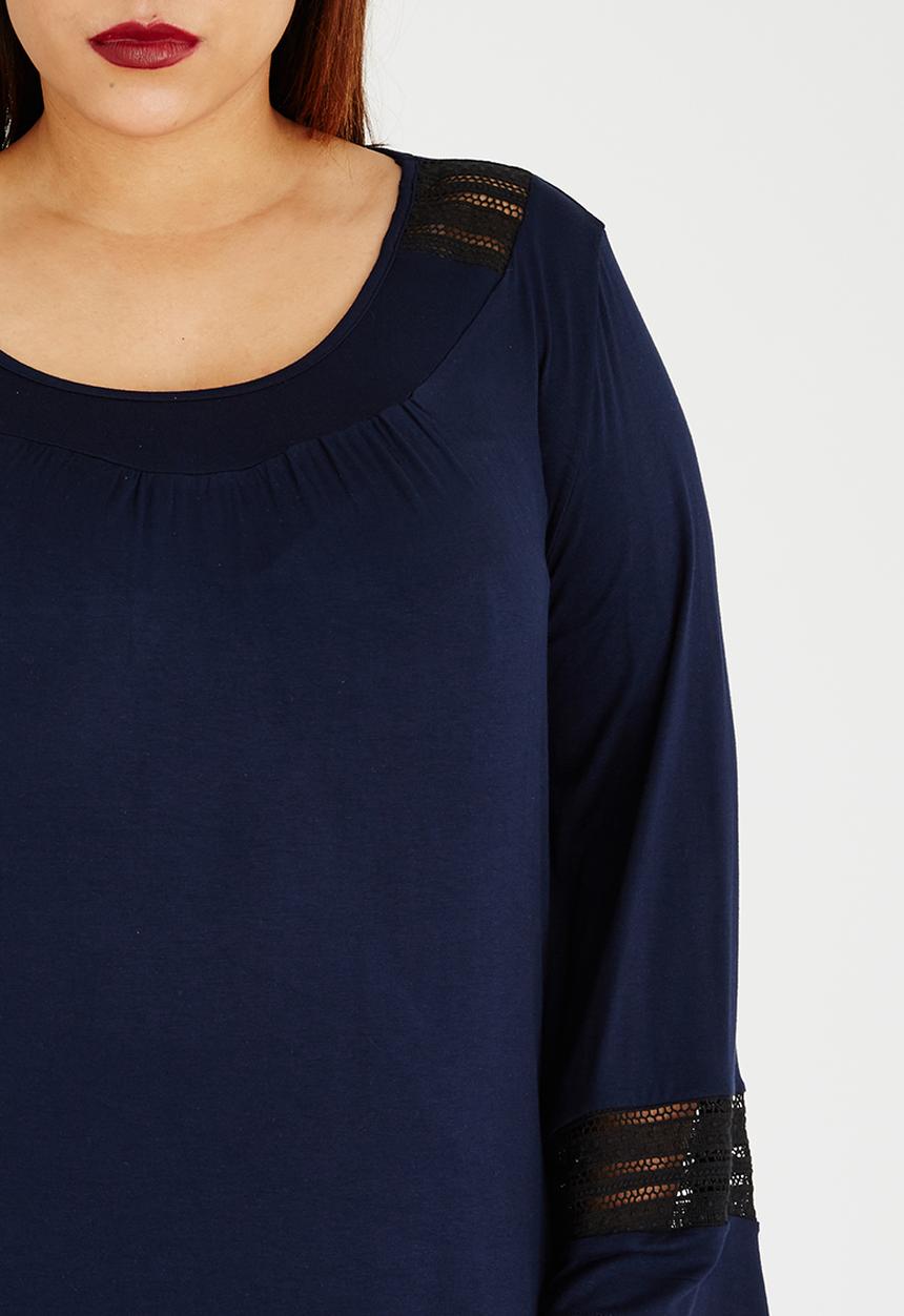 edit Plus - Lace Inset Top Navy