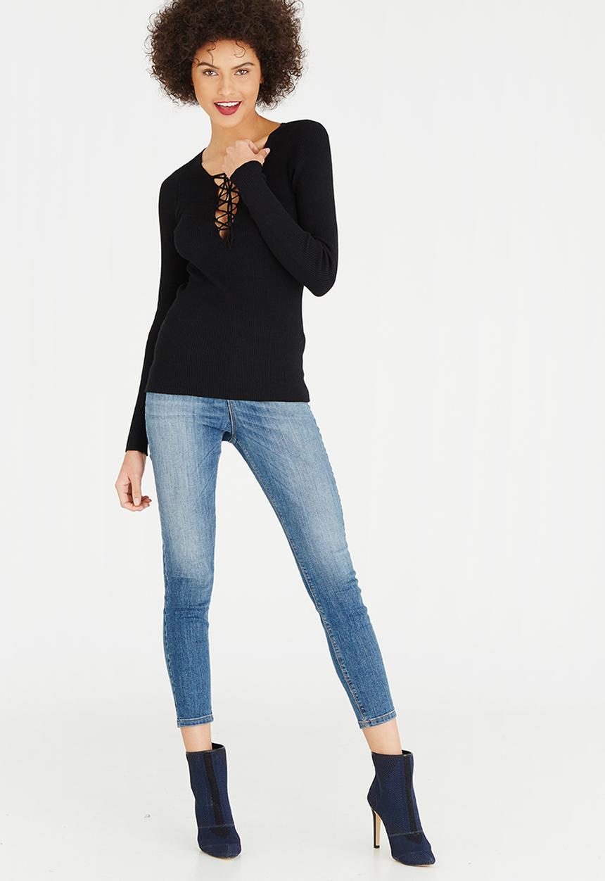 ONLY - Josephina Lace Up Top Black