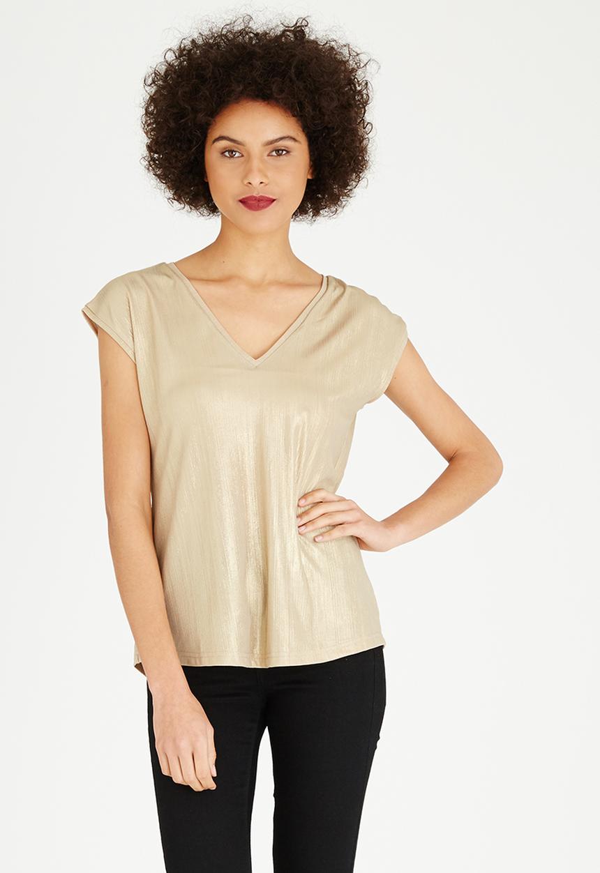 Kate Jordan - Shimmer V-neck Top Gold