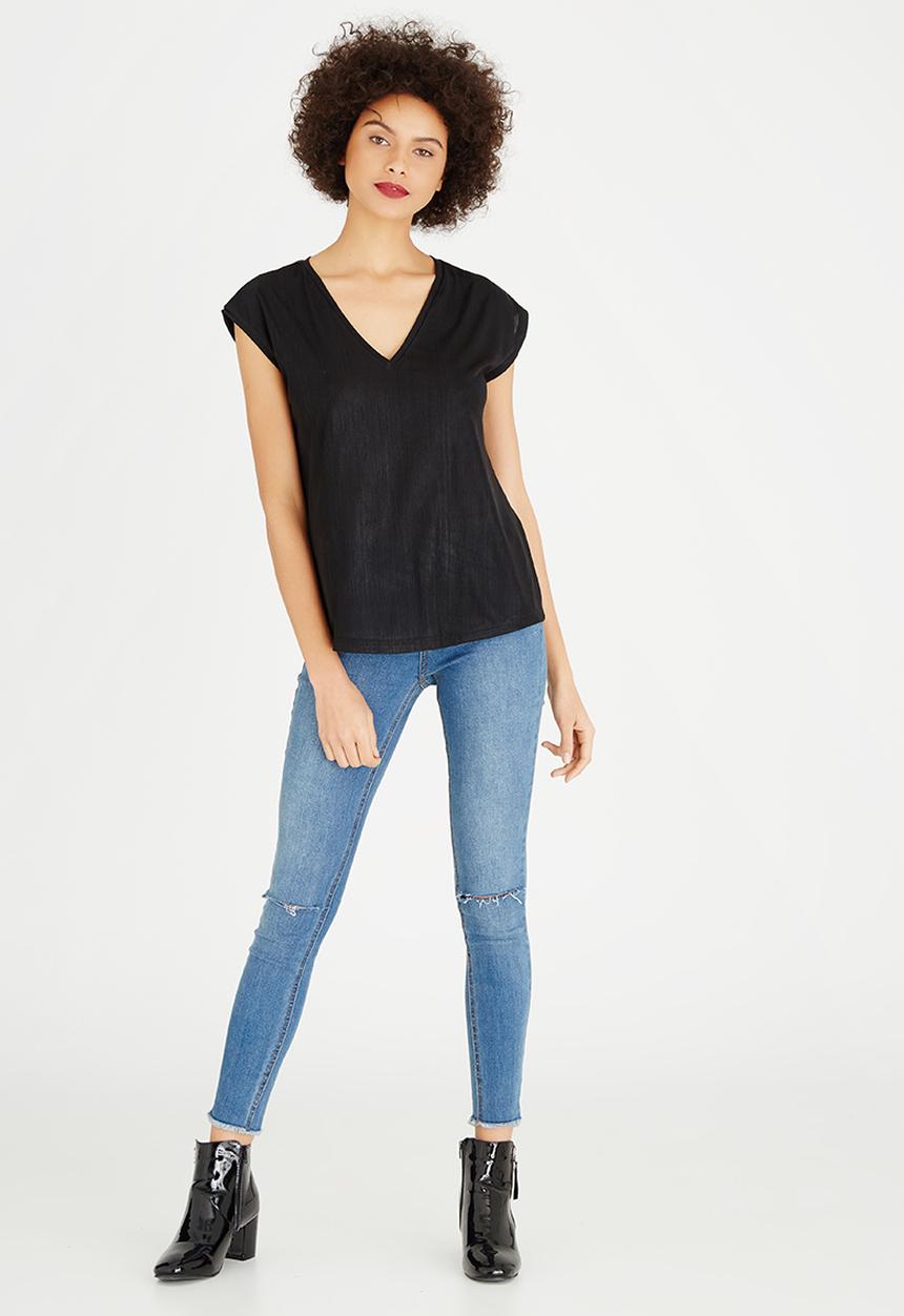 Kate Jordan - Shimmer V-neck Top Black