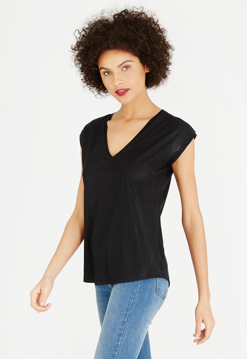 Kate Jordan - Shimmer V-neck Top Black