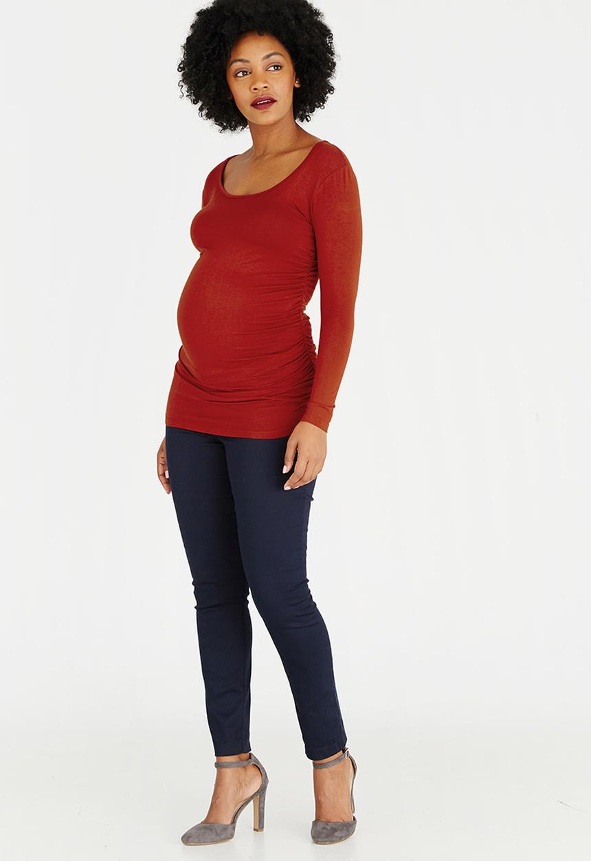 Cherry Melon - Side Gauge Long Sleeve Top Dark Red