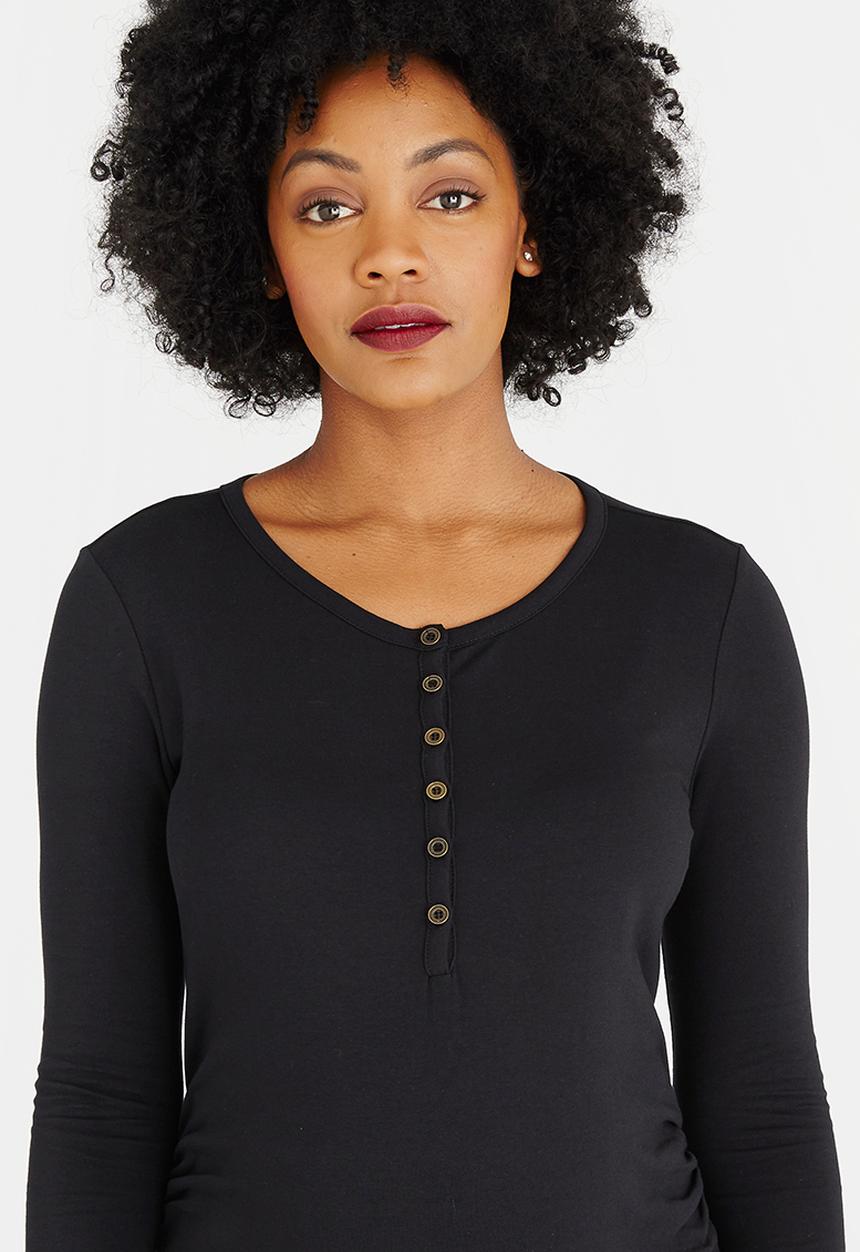 Cherry Melon - Long Sleeve Henley Top Black