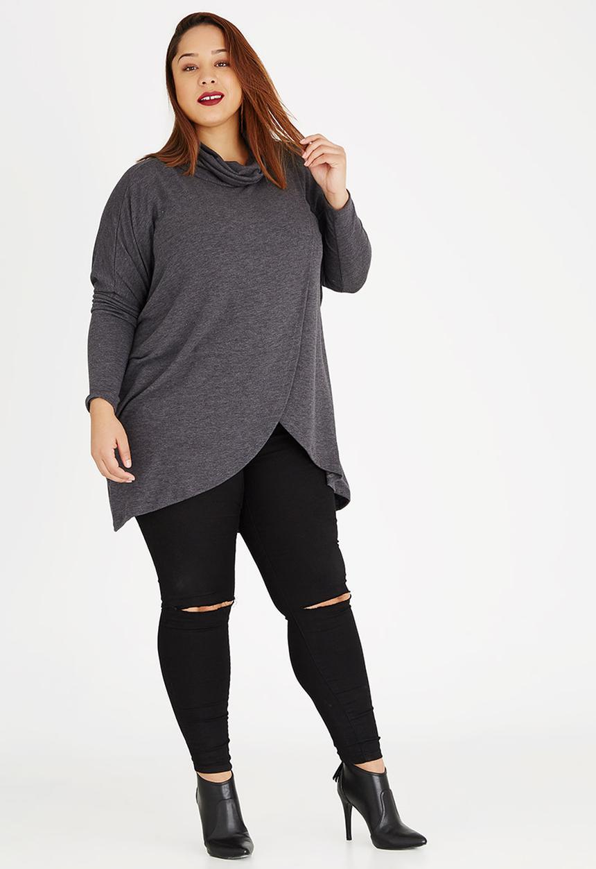 STYLE REPUBLIC PLUS - Wrap Front Pull Over Dark Grey