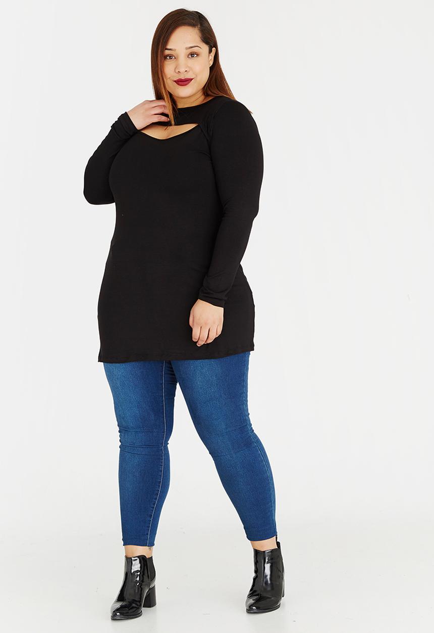 edit Plus - Envelope Neck Tunic Black