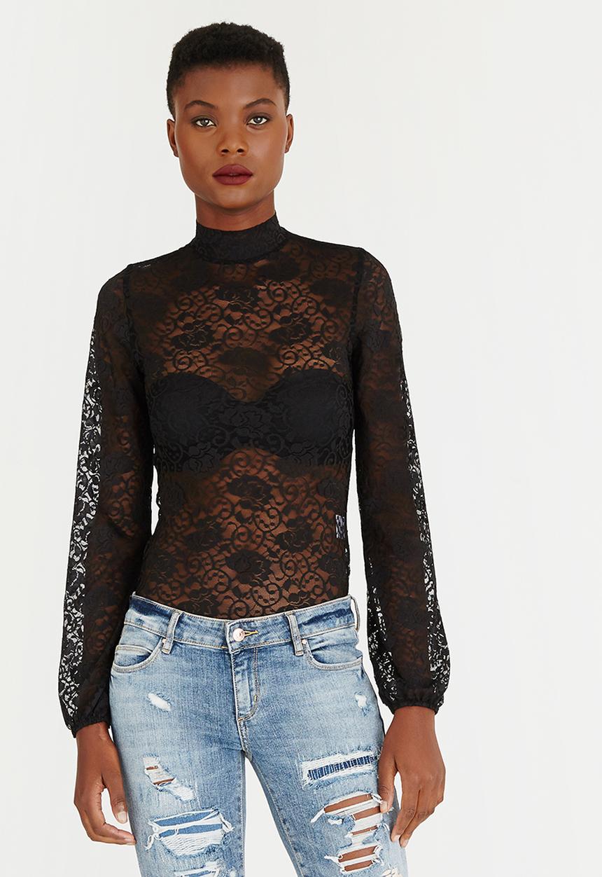 STYLE REPUBLIC - Sheer Bodysuit Black