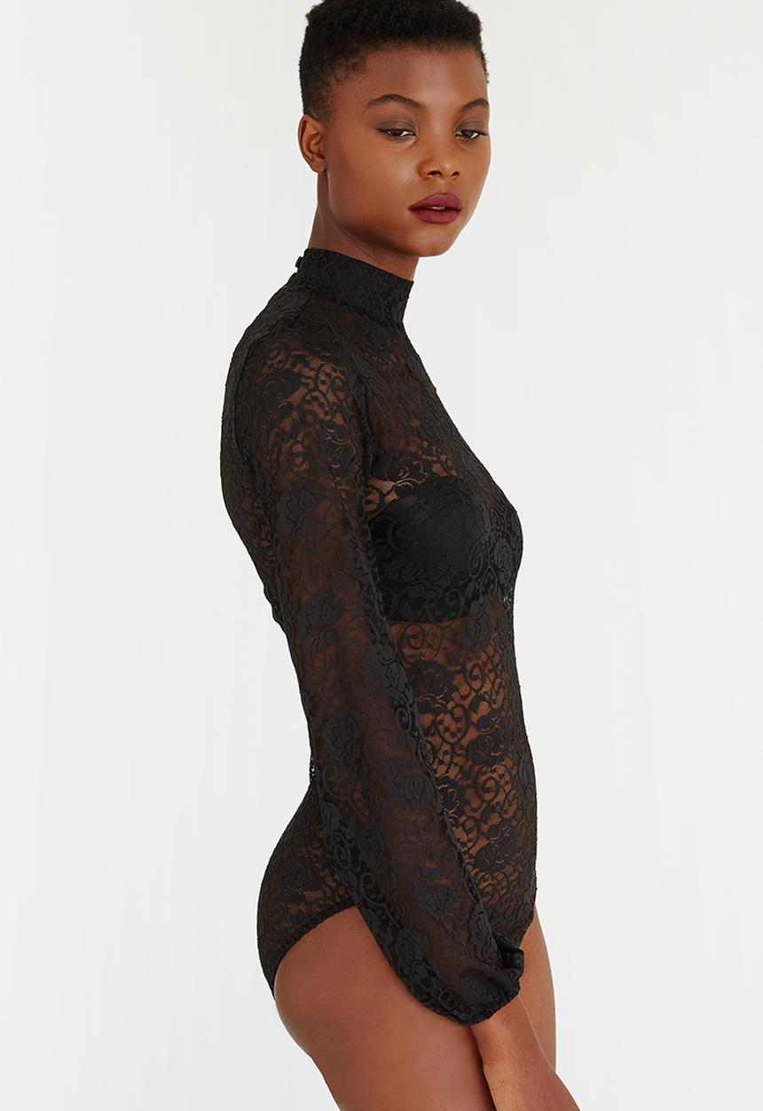 STYLE REPUBLIC - Sheer Bodysuit Black