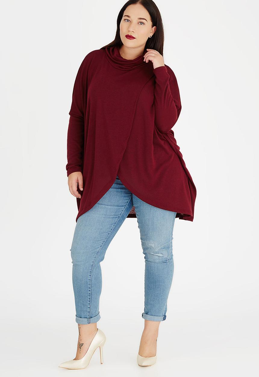STYLE REPUBLIC PLUS - Wrap Front Pull Over Dark Red