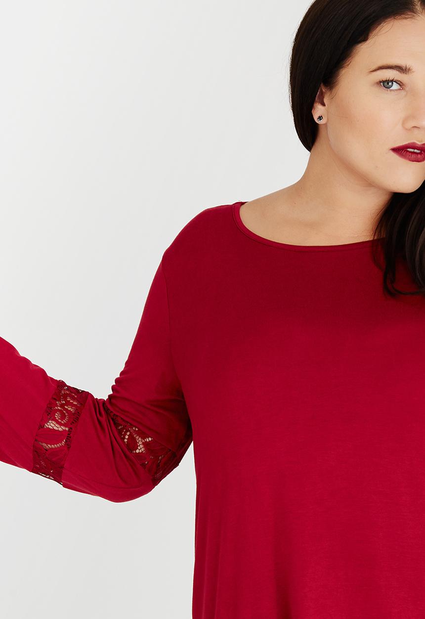 edit Plus - Sheer Inset Top Burgundy