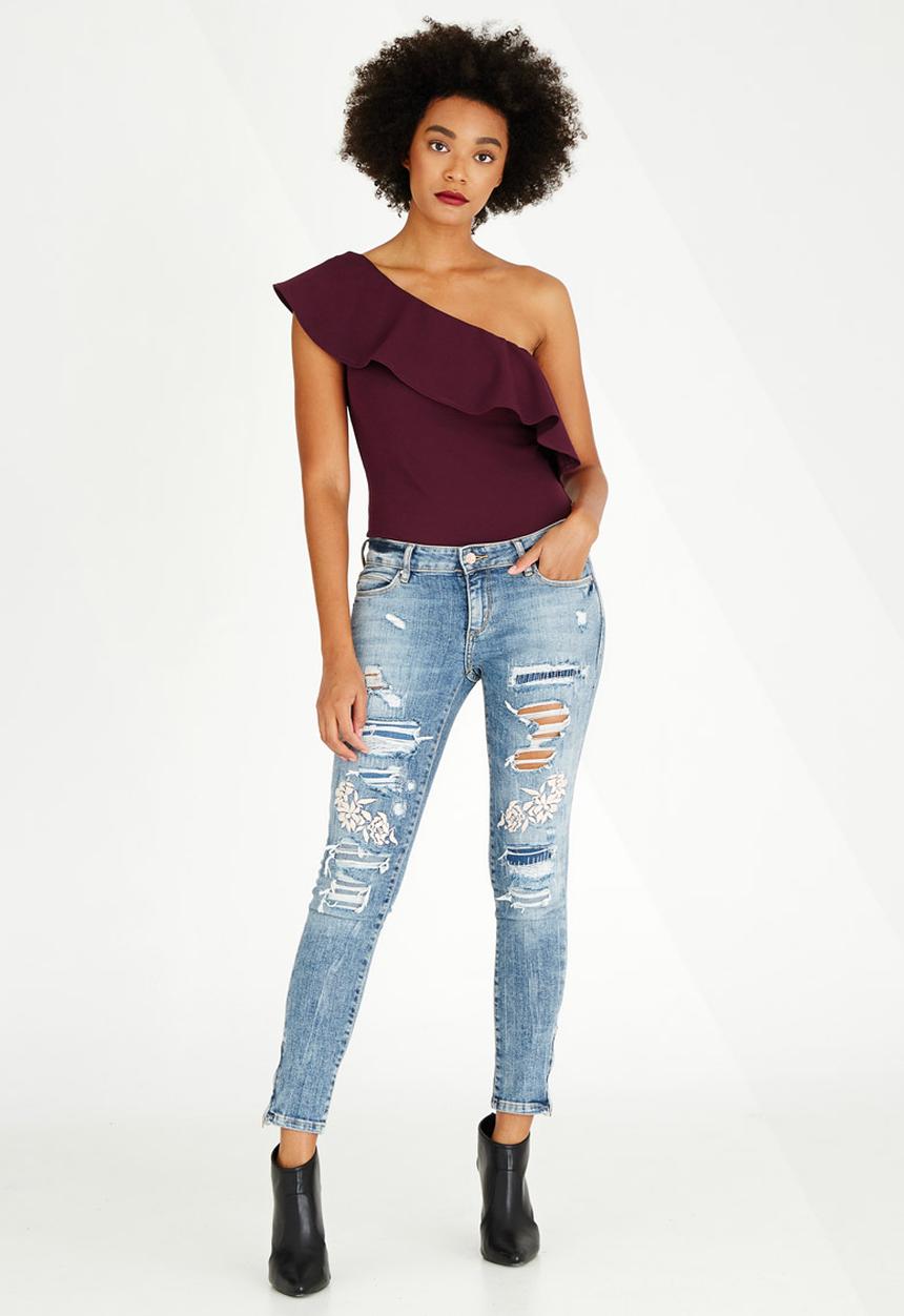 STYLE REPUBLIC - Asymmetrical Bodysuit Dark Purple
