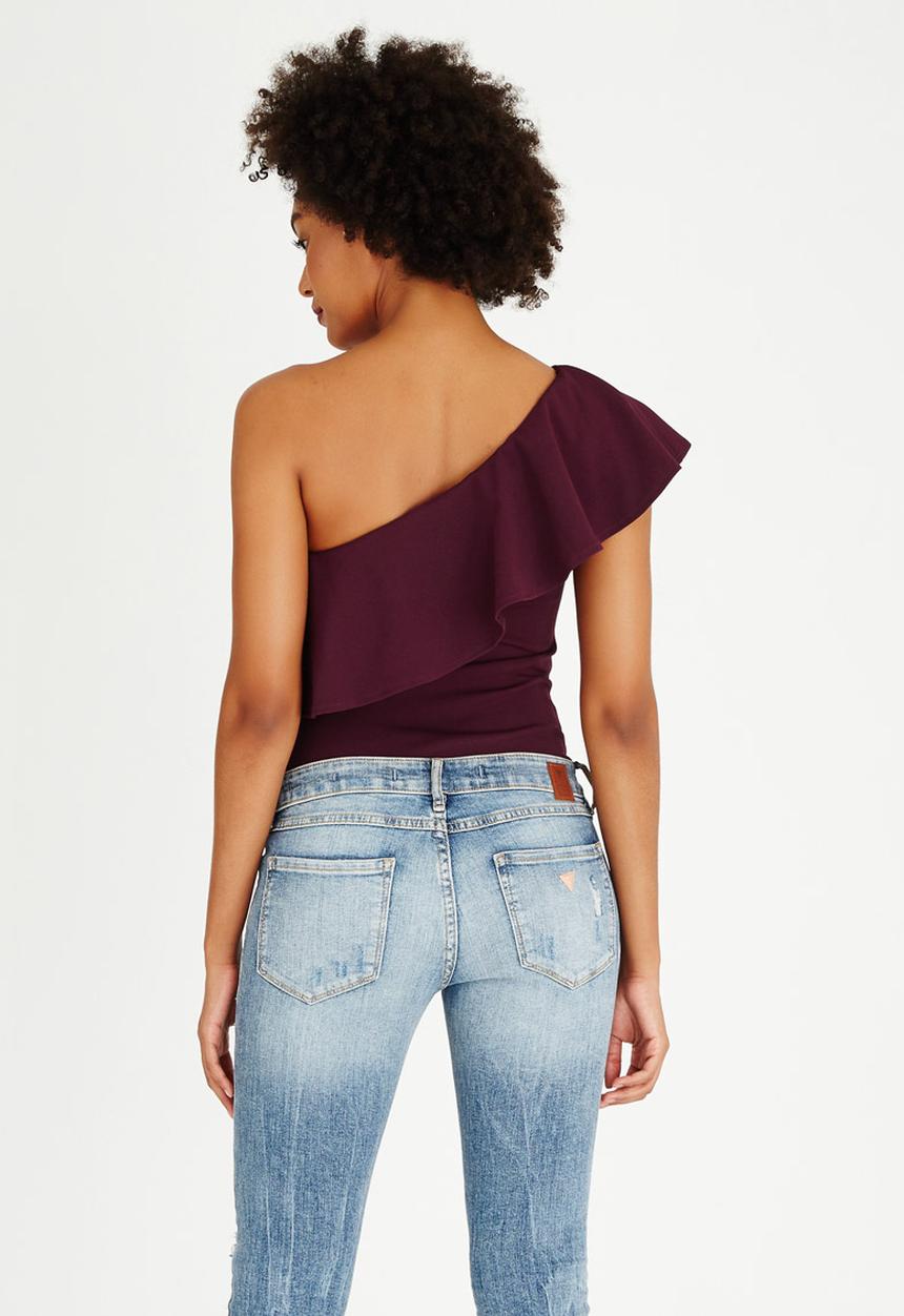 STYLE REPUBLIC - Asymmetrical Bodysuit Dark Purple