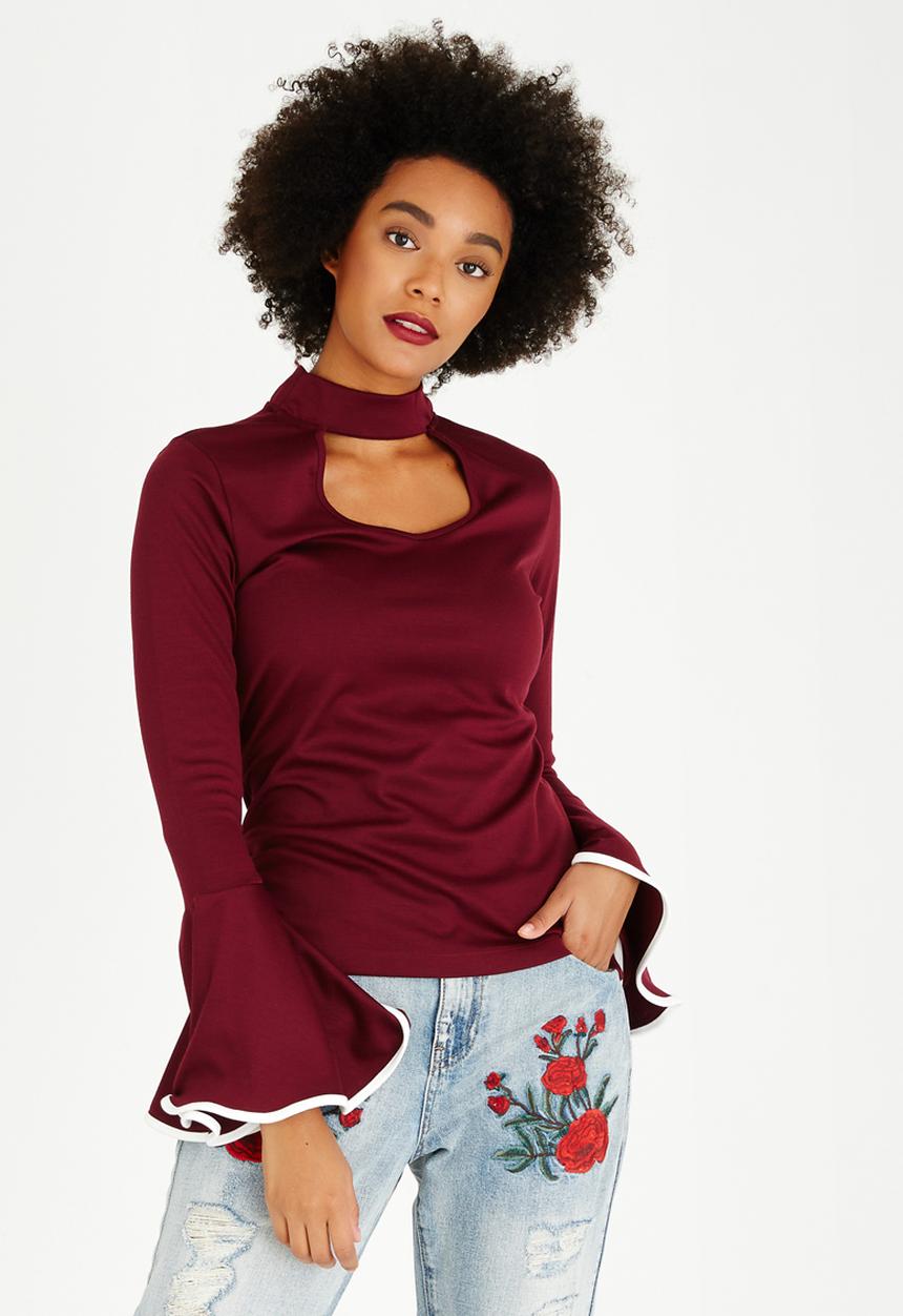 STYLE REPUBLIC - Bell Sleeve Top Dark Red