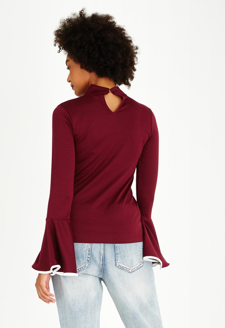 STYLE REPUBLIC - Bell Sleeve Top Dark Red