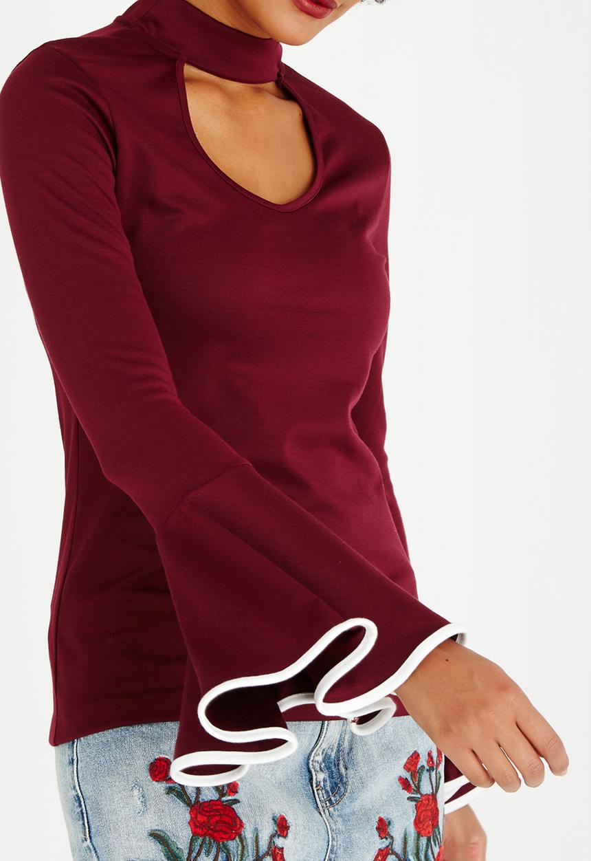 STYLE REPUBLIC - Bell Sleeve Top Dark Red