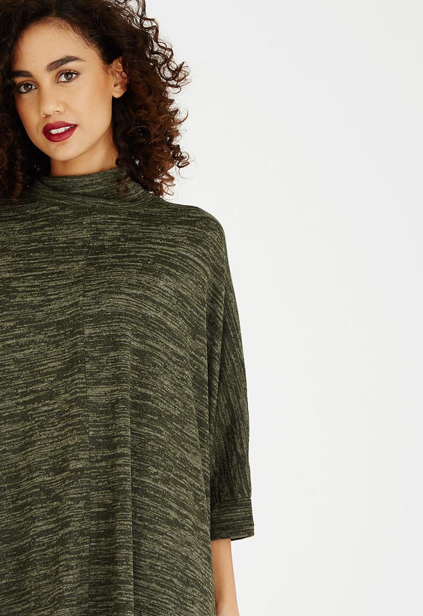 edit - Oversized Long-sleeve Poncho Khaki Green