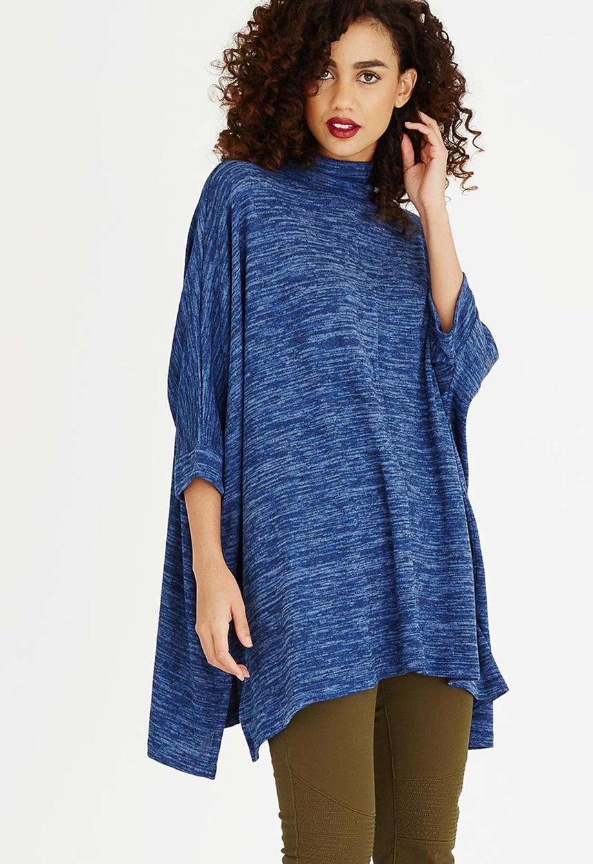 edit - Oversized Long-sleeve Poncho Blue