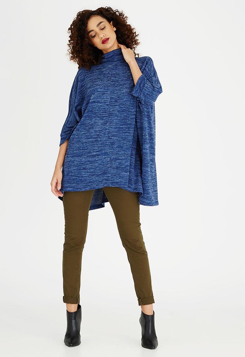 edit - Oversized Long-sleeve Poncho Blue