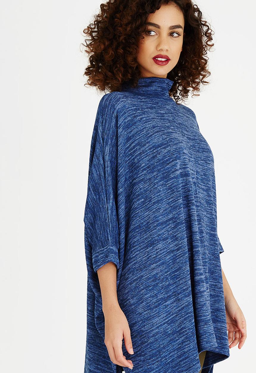 edit - Oversized Long-sleeve Poncho Blue