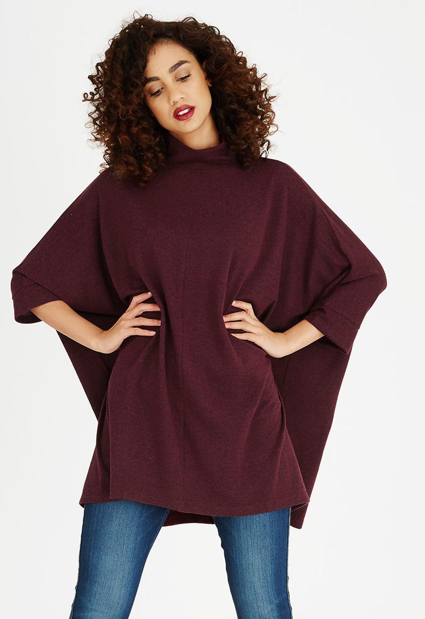 edit - Oversized Long-sleeve Poncho Burgundy