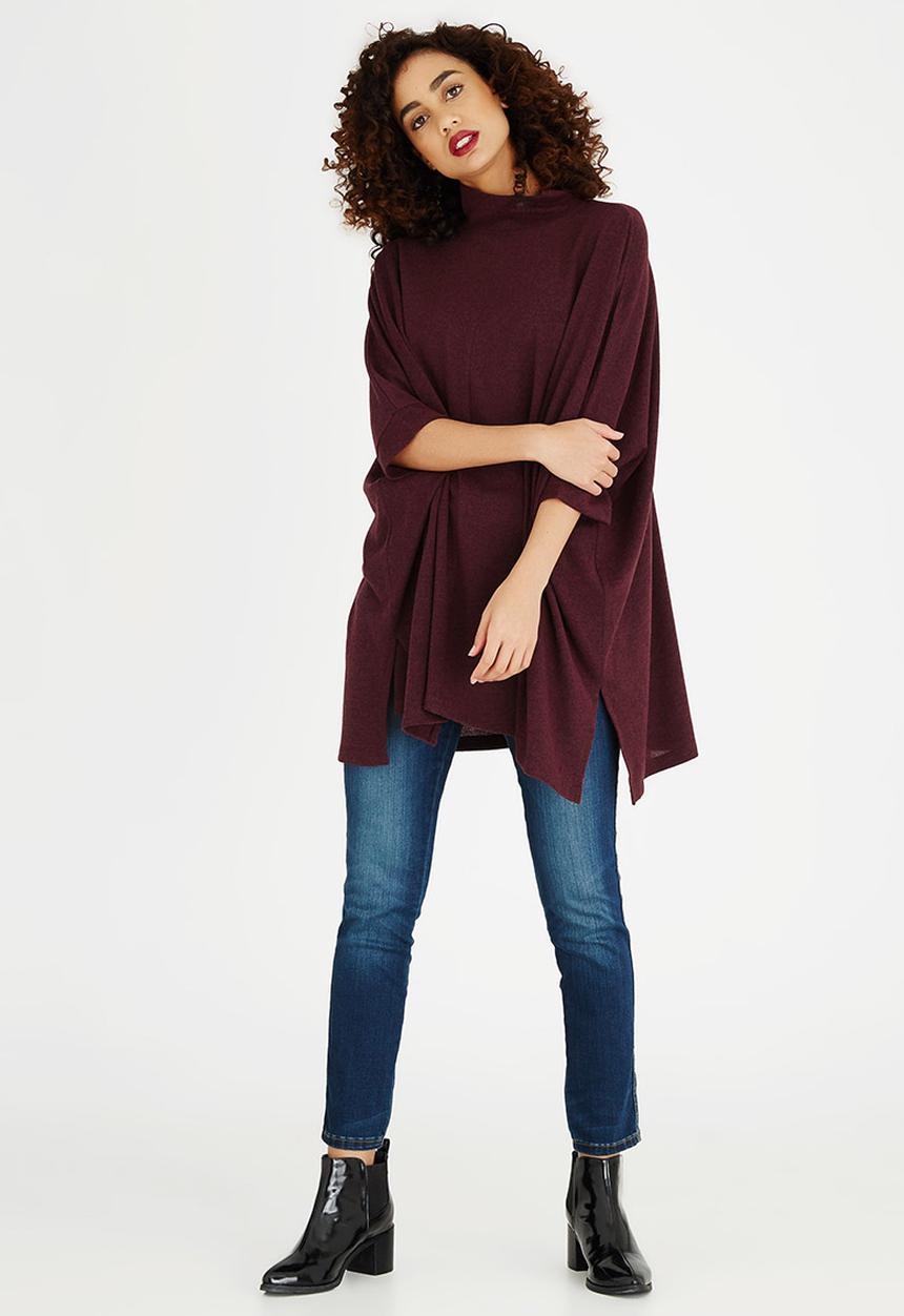 edit - Oversized Long-sleeve Poncho Burgundy