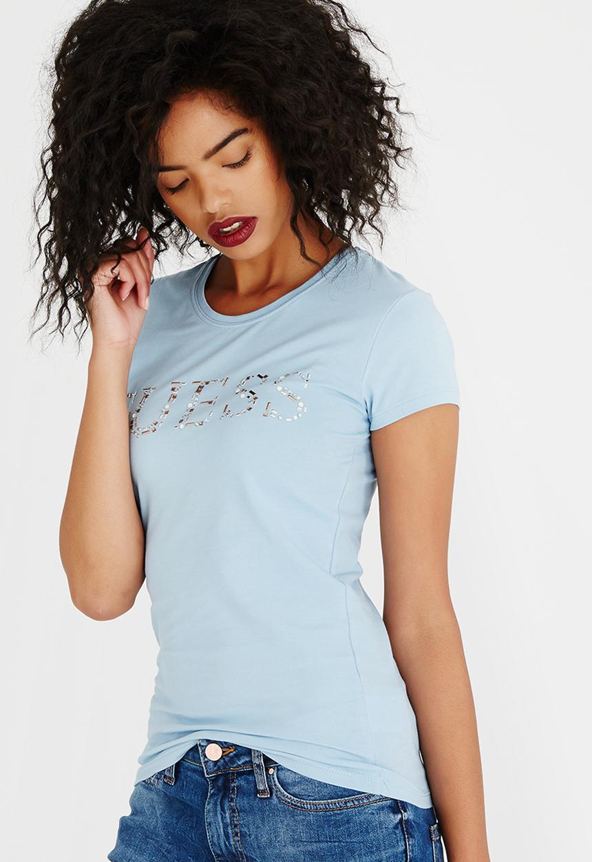 GUESS - Guess Bedazzled Logo Tee Pale Blue