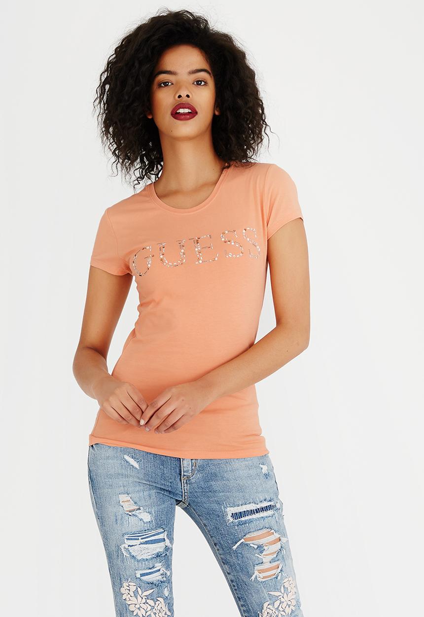 GUESS - Guess Bedazzled Logo Tee Peach