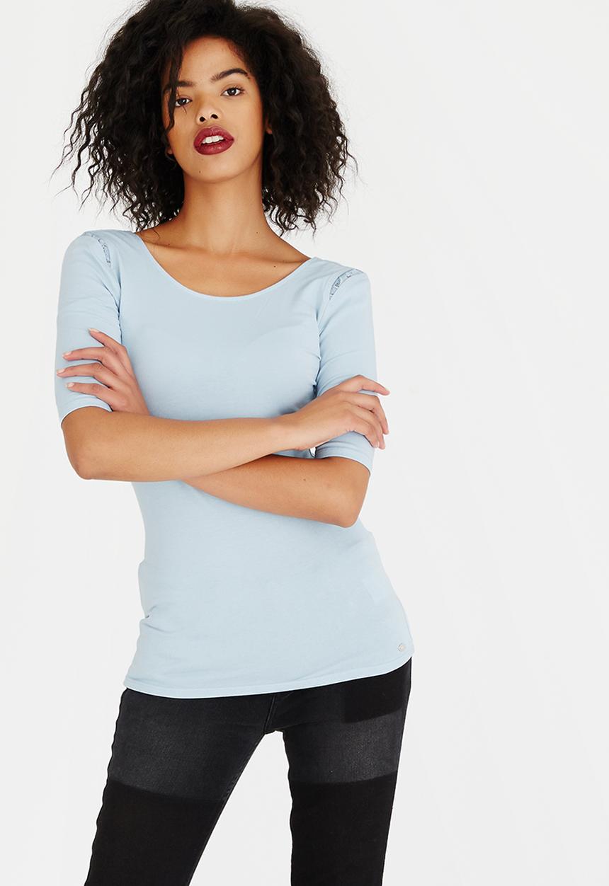 GUESS - Guess Half Sleeve Aniya Criss Cross Tee Blue