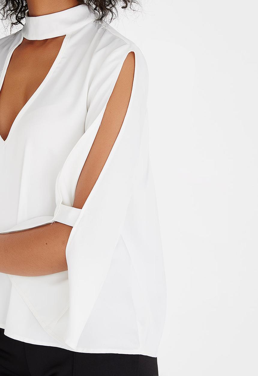 Bombshell - Cut-out Shoulder Blouse White