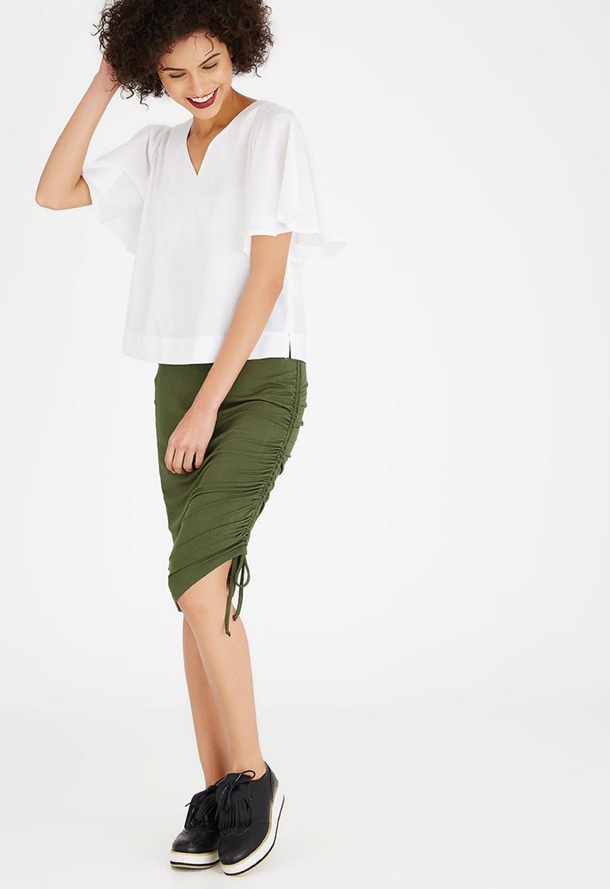c(inch) - Drawcord Bodycon Skirt Dark Green