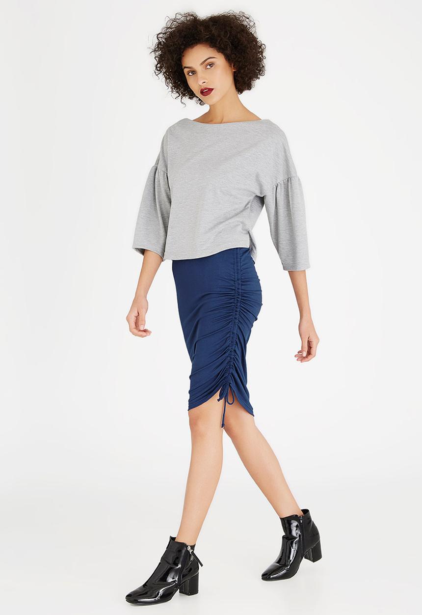 c(inch) - Drawcord Bodycon Skirt Dark Blue