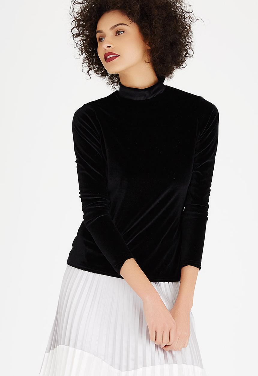 c(inch) - Highneck Velour Top Black