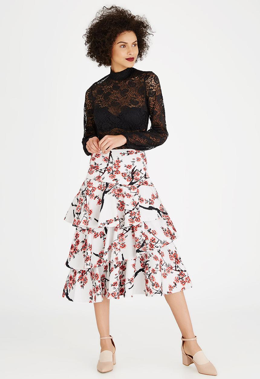 STYLE REPUBLIC - Frill Layer Midi Skirt Multi-colour