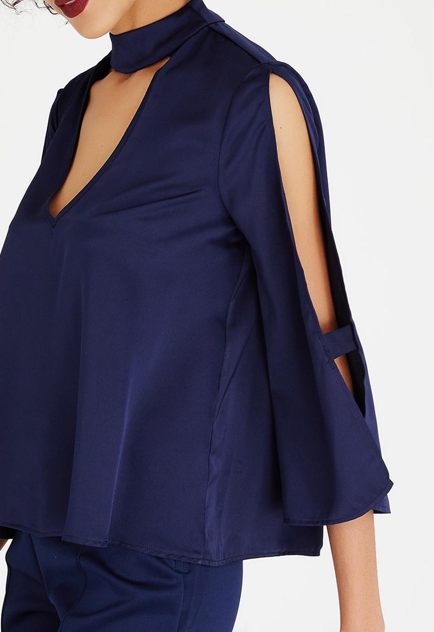 Bombshell - Cut-out Shoulder Blouse Navy