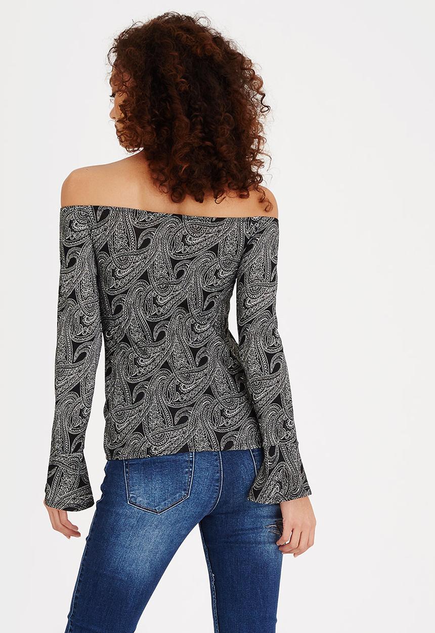 SISSY BOY - Kenzy Bardot Top Black and Grey