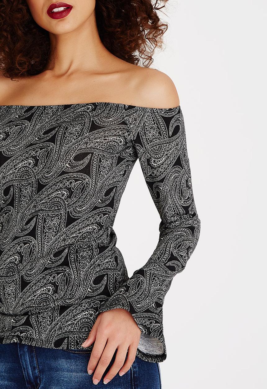 SISSY BOY - Kenzy Bardot Top Black and Grey