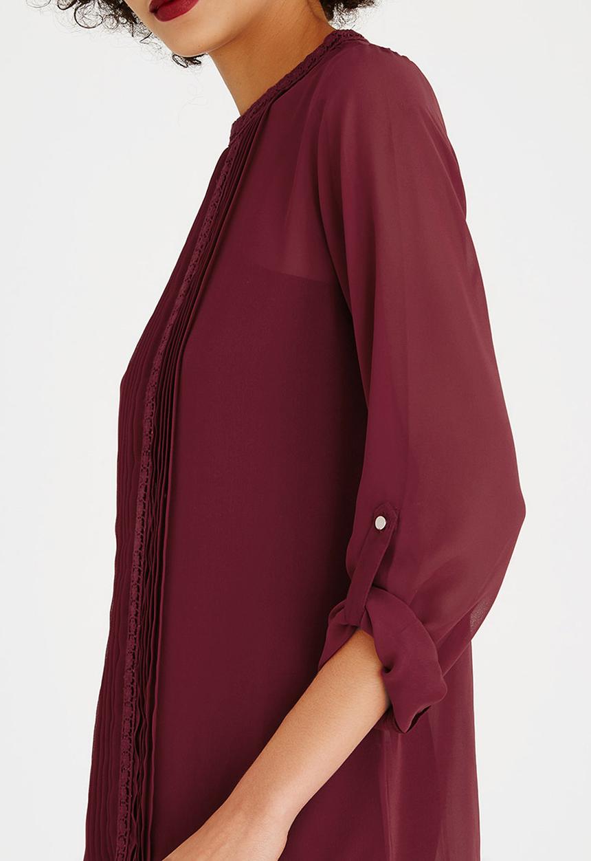edit - Lace Trim Blouse Burgundy