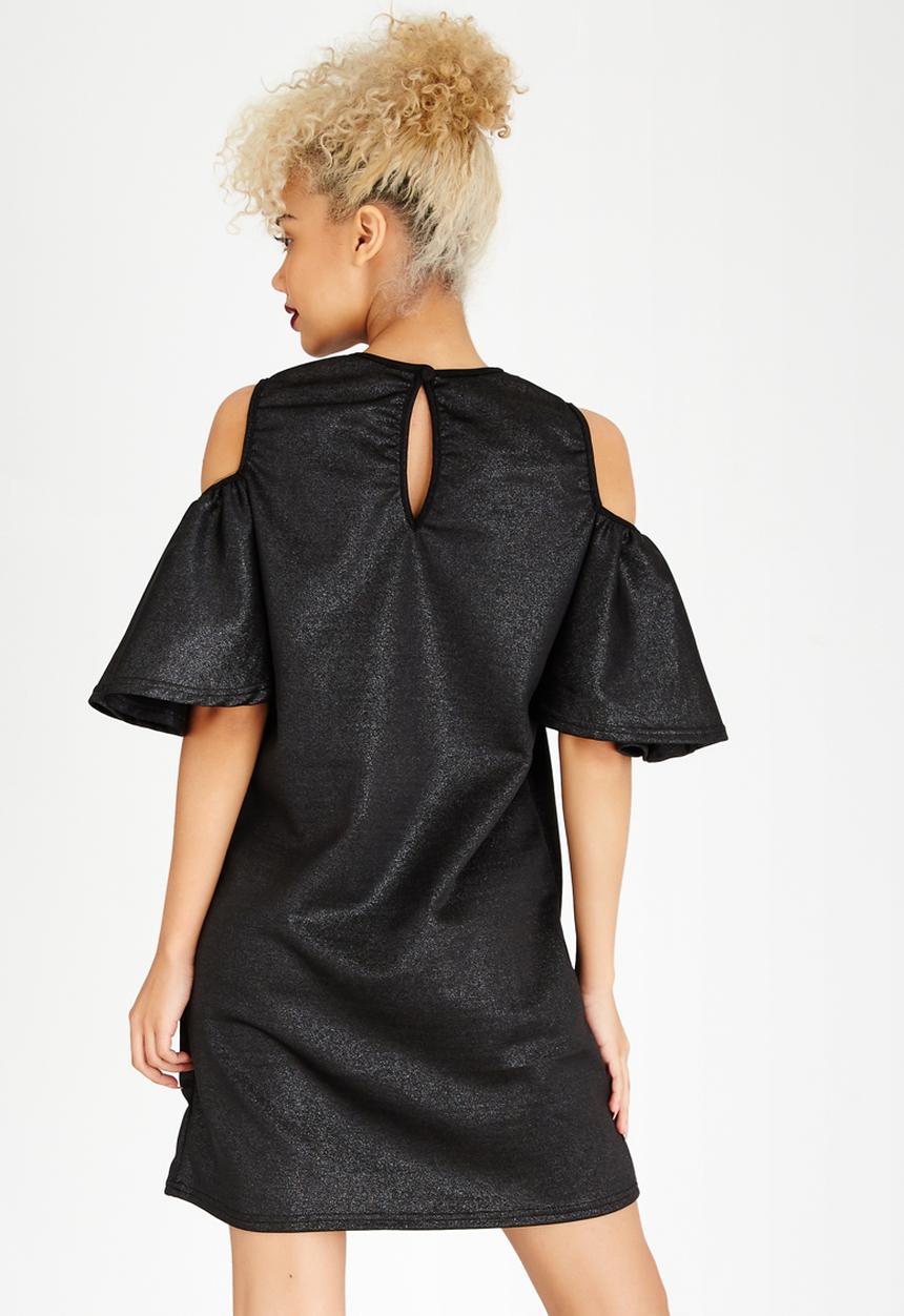 STYLE REPUBLIC - Volume Sleeve Cold Shoulder Dress Black