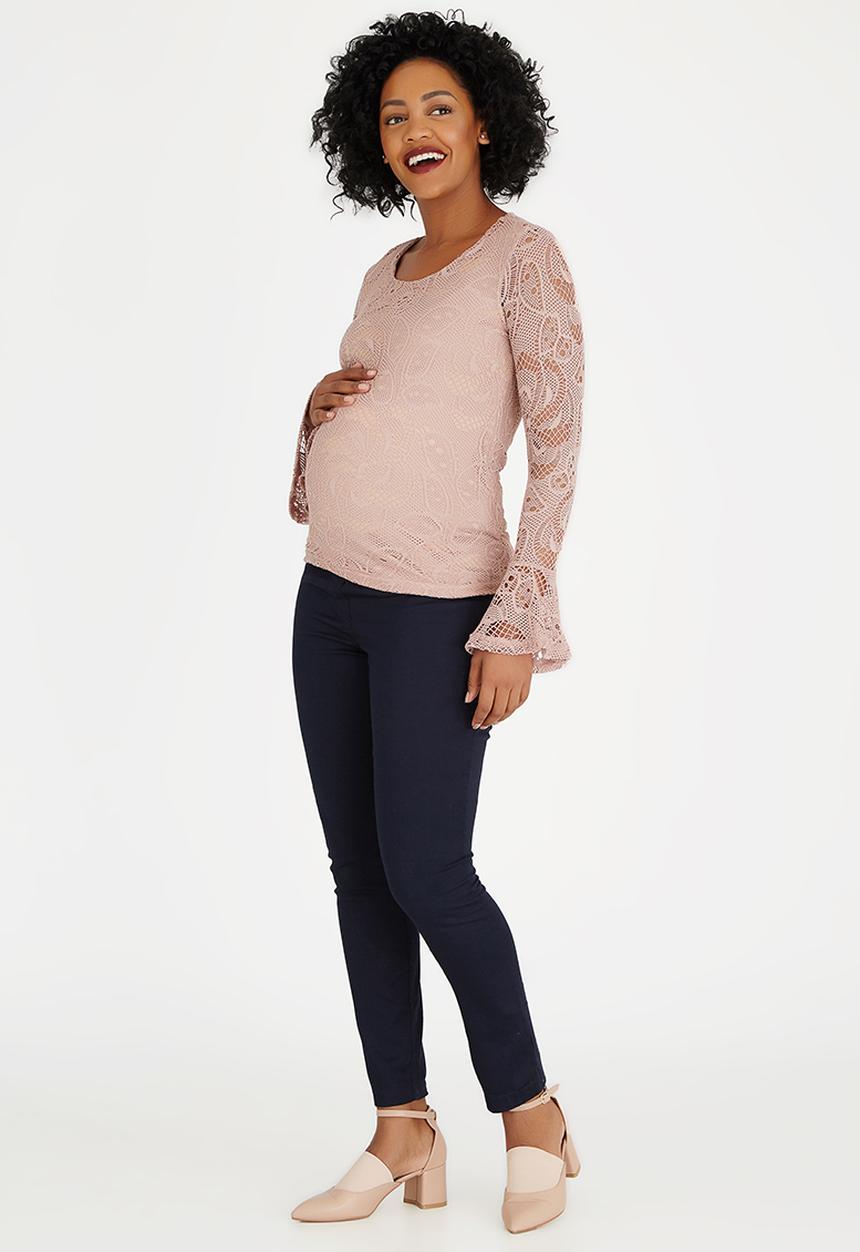edit Maternity - Fluted Sleeve Lace Top Pale Pink