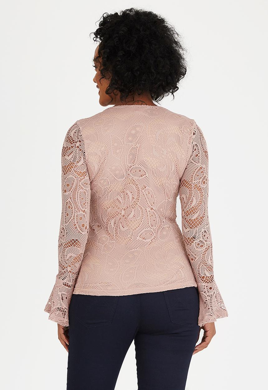 edit Maternity - Fluted Sleeve Lace Top Pale Pink