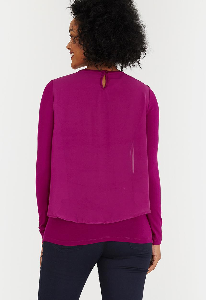 edit Maternity - Chiffon Overlay Feeder Top Dark Pink