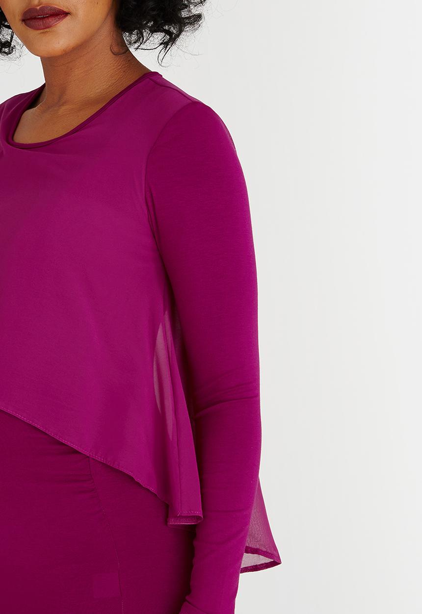 edit Maternity - Chiffon Overlay Feeder Top Dark Pink