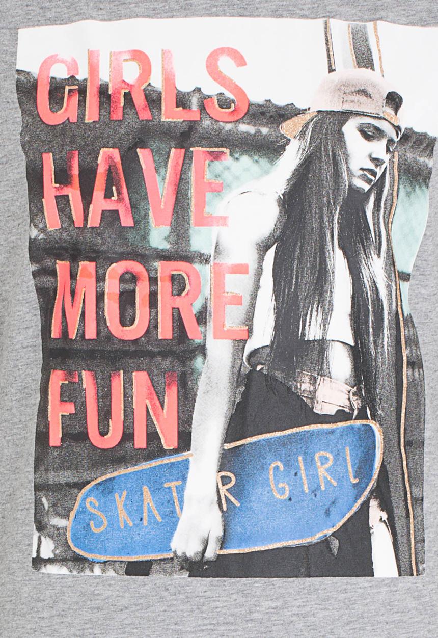 Name It - Girls Printed Short Sleeve Tee Grey Melange