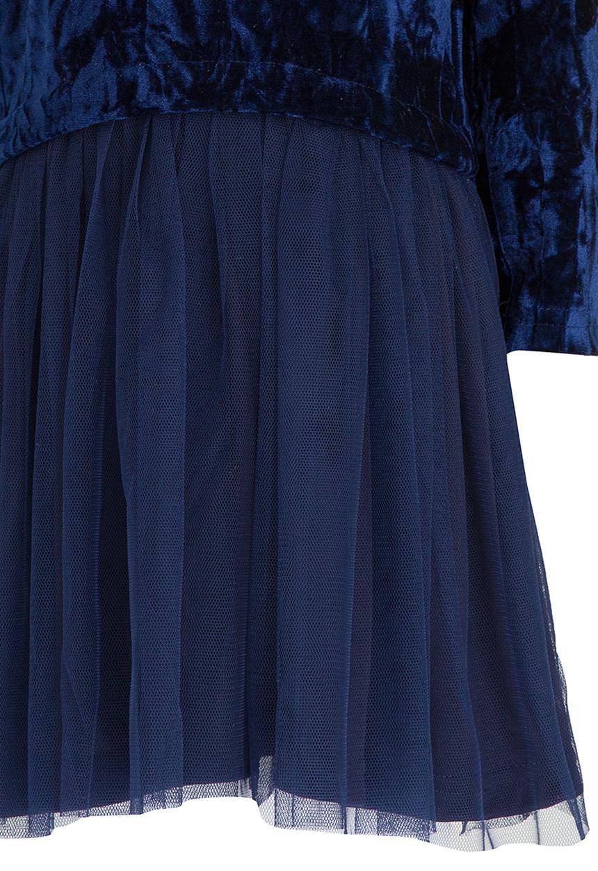 See-Saw - Velour Dress with Mesh Underlay Navy