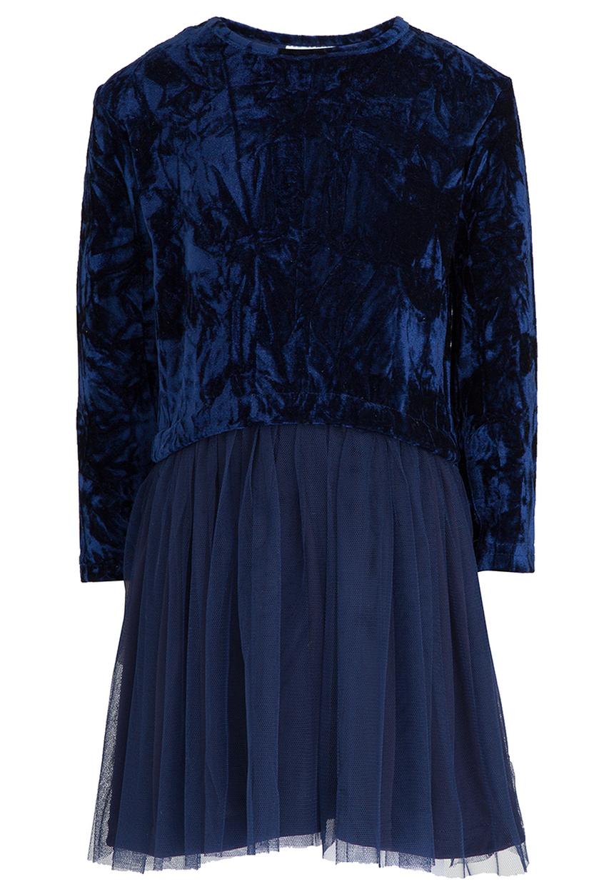 See-Saw - Velour Dress with Mesh Underlay Navy
