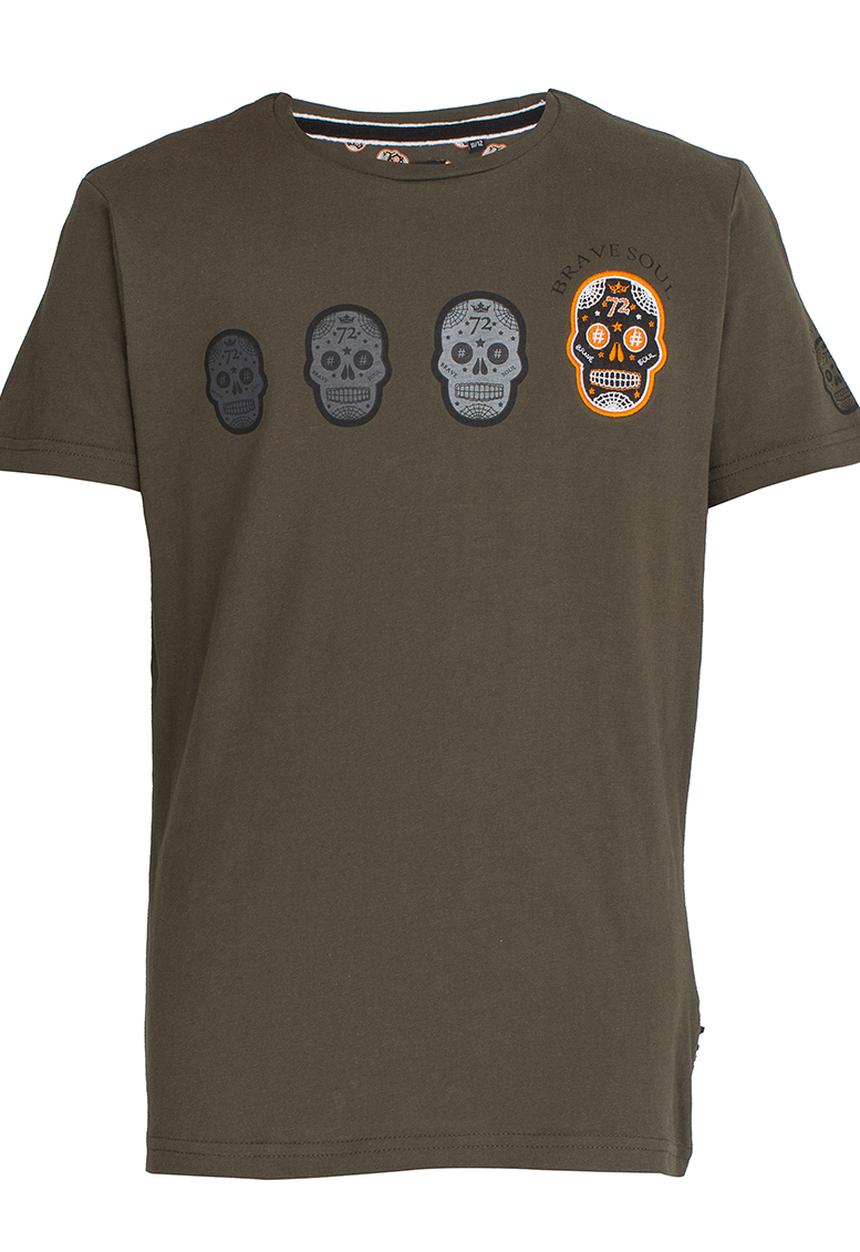 Brave Soul - Printed Crew Neck Tee Khaki Green